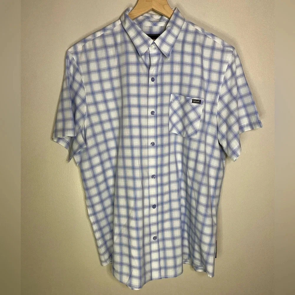 Rip‎ Curl Mens short sleeve button down light blue white plaid size large L